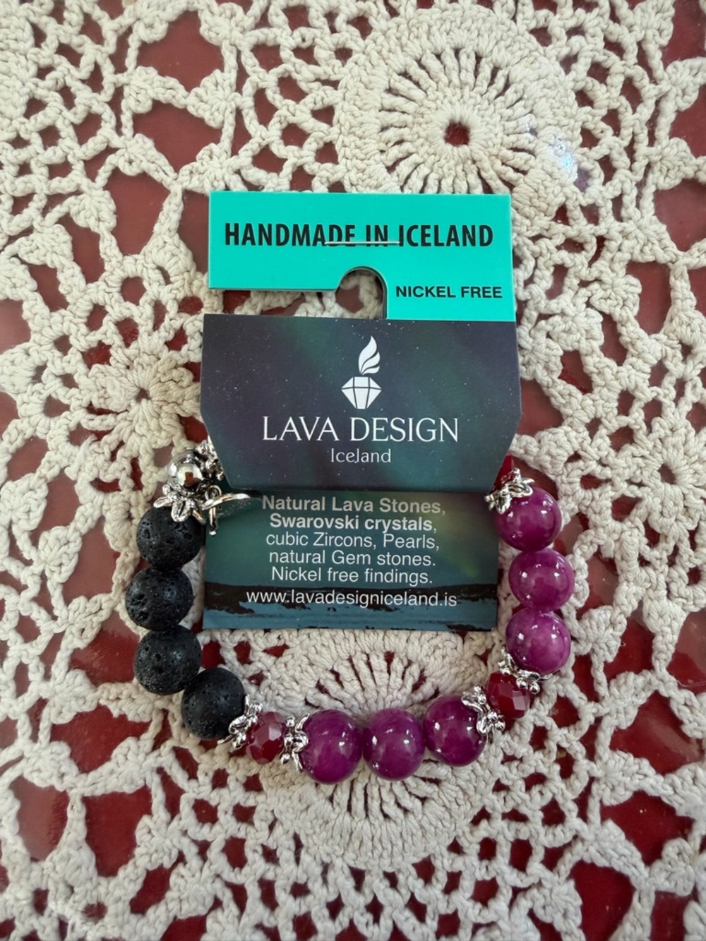 Brand new and homemade from Iceland! Purple & Black Natural Stone Bracelet